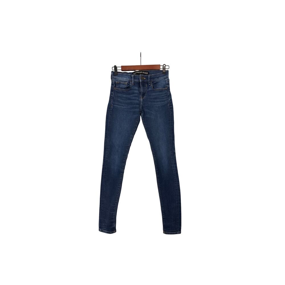 Express Jeans Ultimate Stretch Jean Mid Rise Blue Denim Leggings Size Women's 00